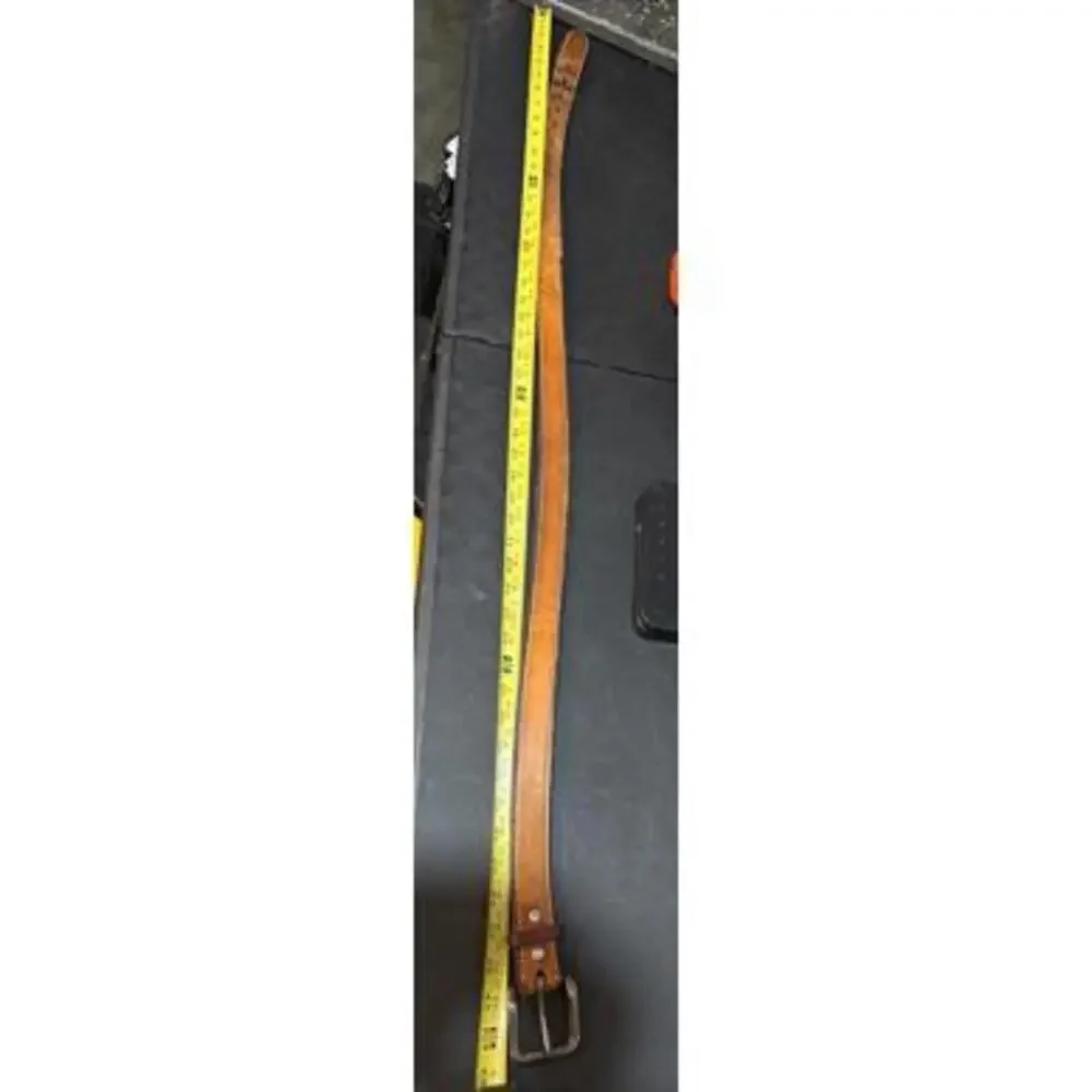 Vintage Handmade Brown with White Stitching Thick Belt 100% Leather 42 X 1.5”